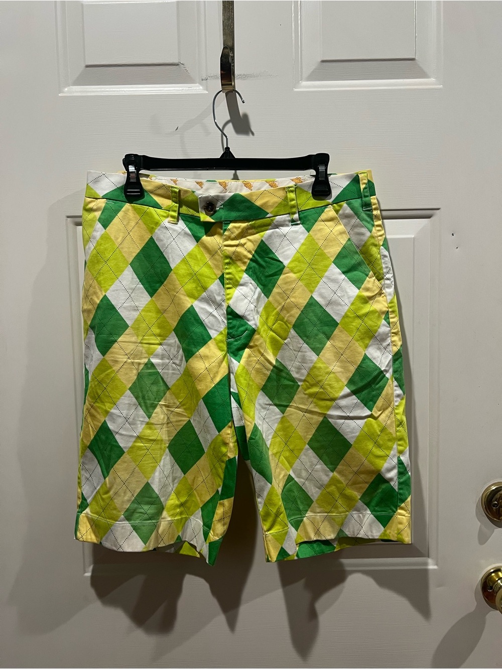 Loudmouth Green, Yellow & White Argyle Board Shorts